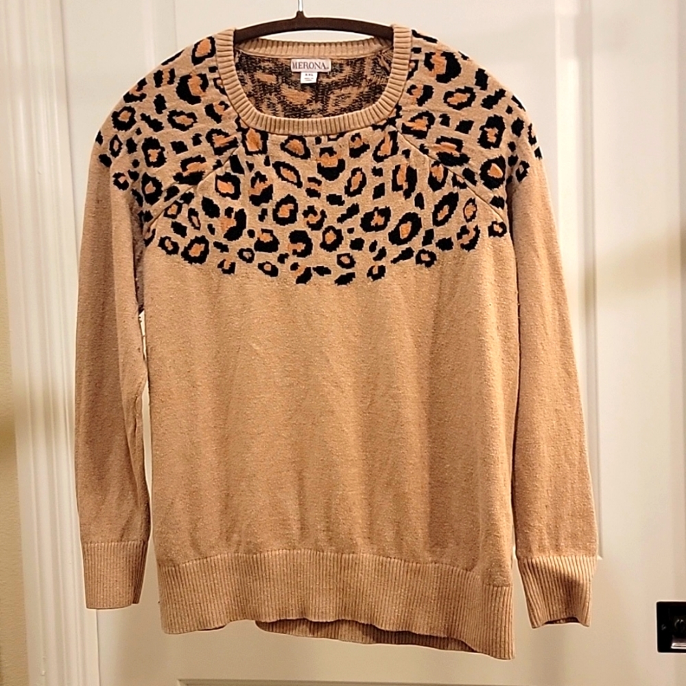 Merona Leopard Print Detailed Sweater Extra Large XL